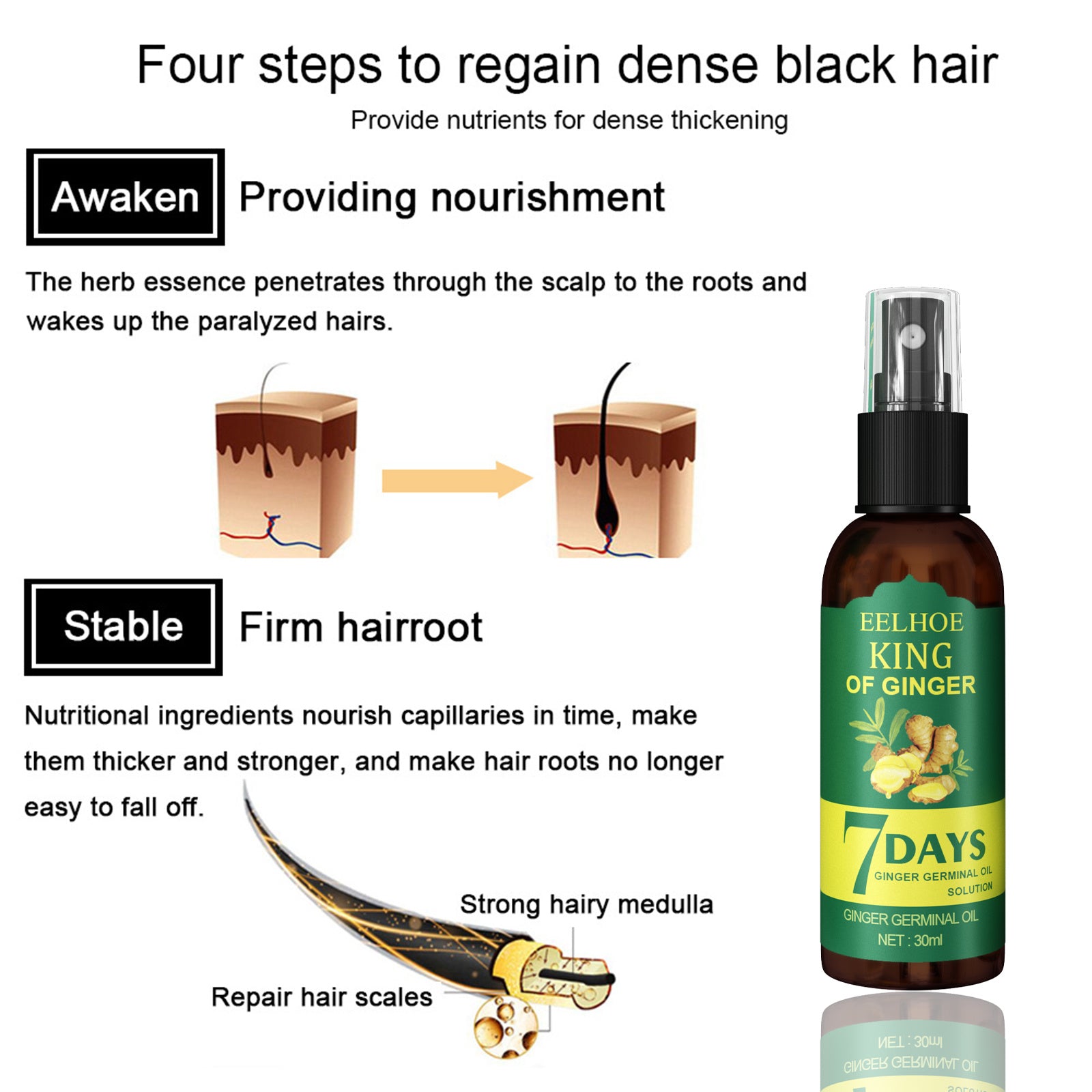 Ginger Hair Spray  30ml Boxes Strengthening Hair, Massaging Scalp, Hair Quality Repair, Hair Care Liquid
