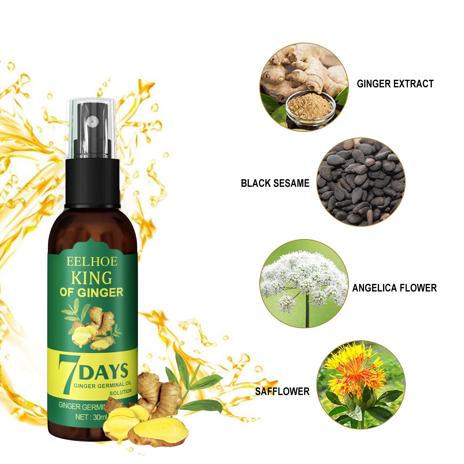 Ginger Hair Spray  30ml Boxes Strengthening Hair, Massaging Scalp, Hair Quality Repair, Hair Care Liquid