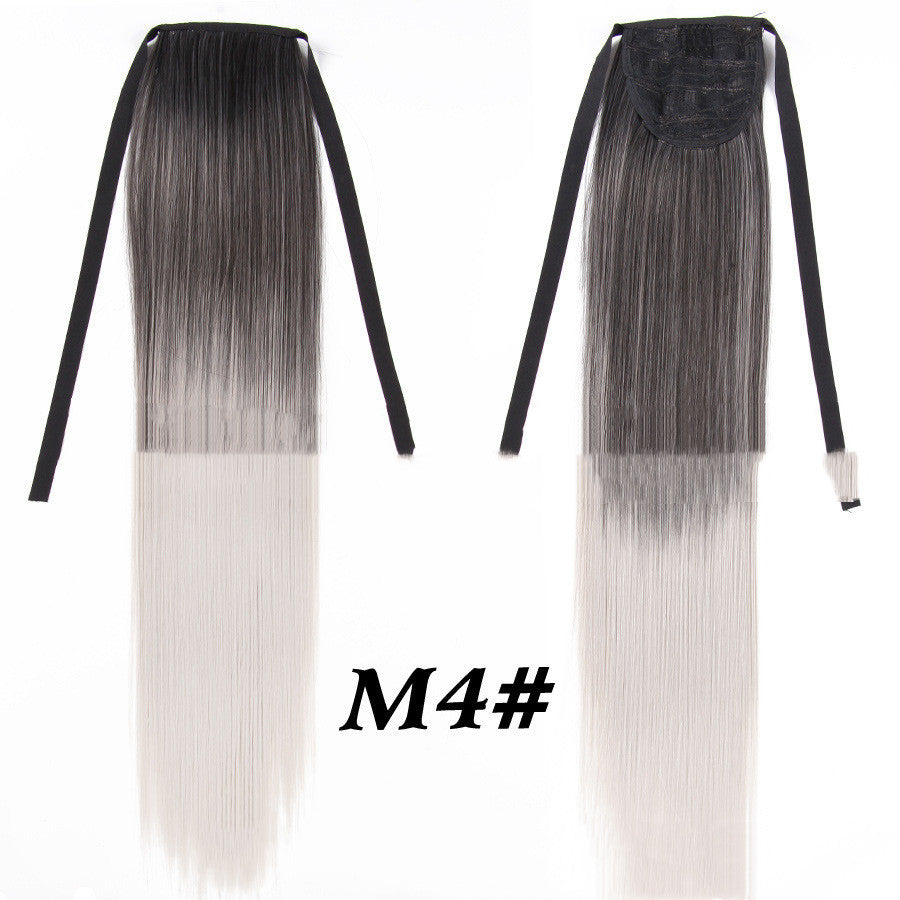 Chemical Fiber Wig Color Gradient Straight Ponytail Mid-length Fiber Ponytail Strap Ponytail