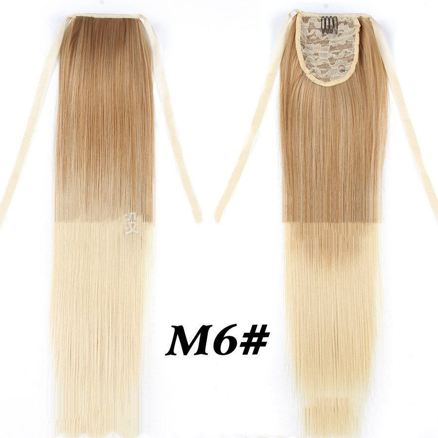 Chemical Fiber Wig Color Gradient Straight Ponytail Mid-length Fiber Ponytail Strap Ponytail