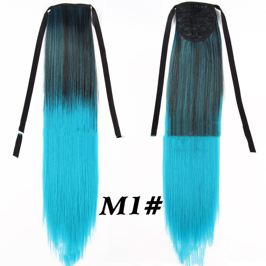 Chemical Fiber Wig Color Gradient Straight Ponytail Mid-length Fiber Ponytail Strap Ponytail