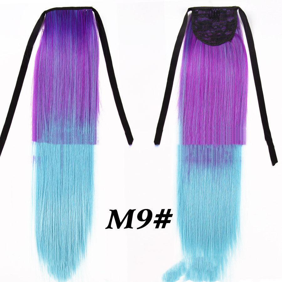 Chemical Fiber Wig Color Gradient Straight Ponytail Mid-length Fiber Ponytail Strap Ponytail
