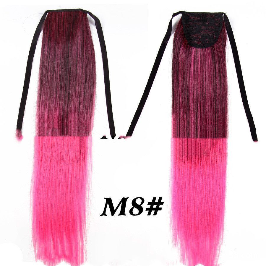 Chemical Fiber Wig Color Gradient Straight Ponytail Mid-length Fiber Ponytail Strap Ponytail
