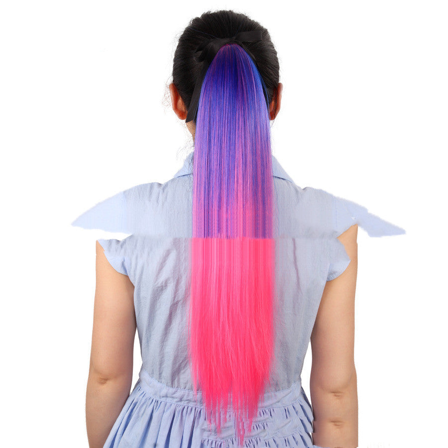 Chemical Fiber Wig Color Gradient Straight Ponytail Mid-length Fiber Ponytail Strap Ponytail