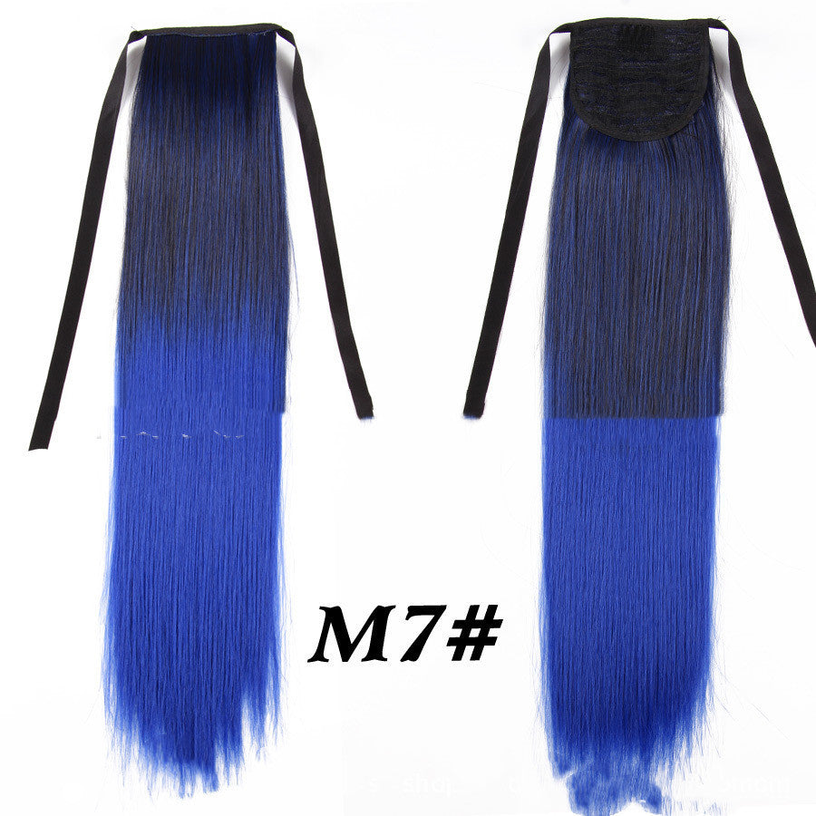 Chemical Fiber Wig Color Gradient Straight Ponytail Mid-length Fiber Ponytail Strap Ponytail