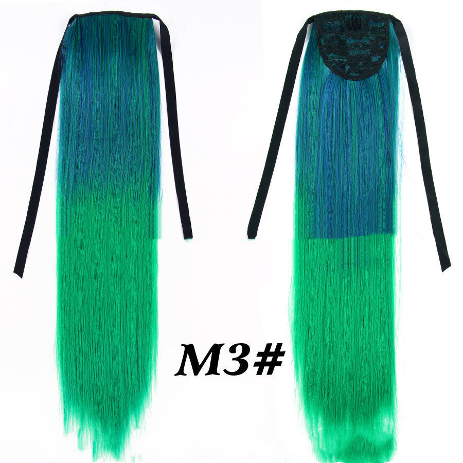 Chemical Fiber Wig Color Gradient Straight Ponytail Mid-length Fiber Ponytail Strap Ponytail