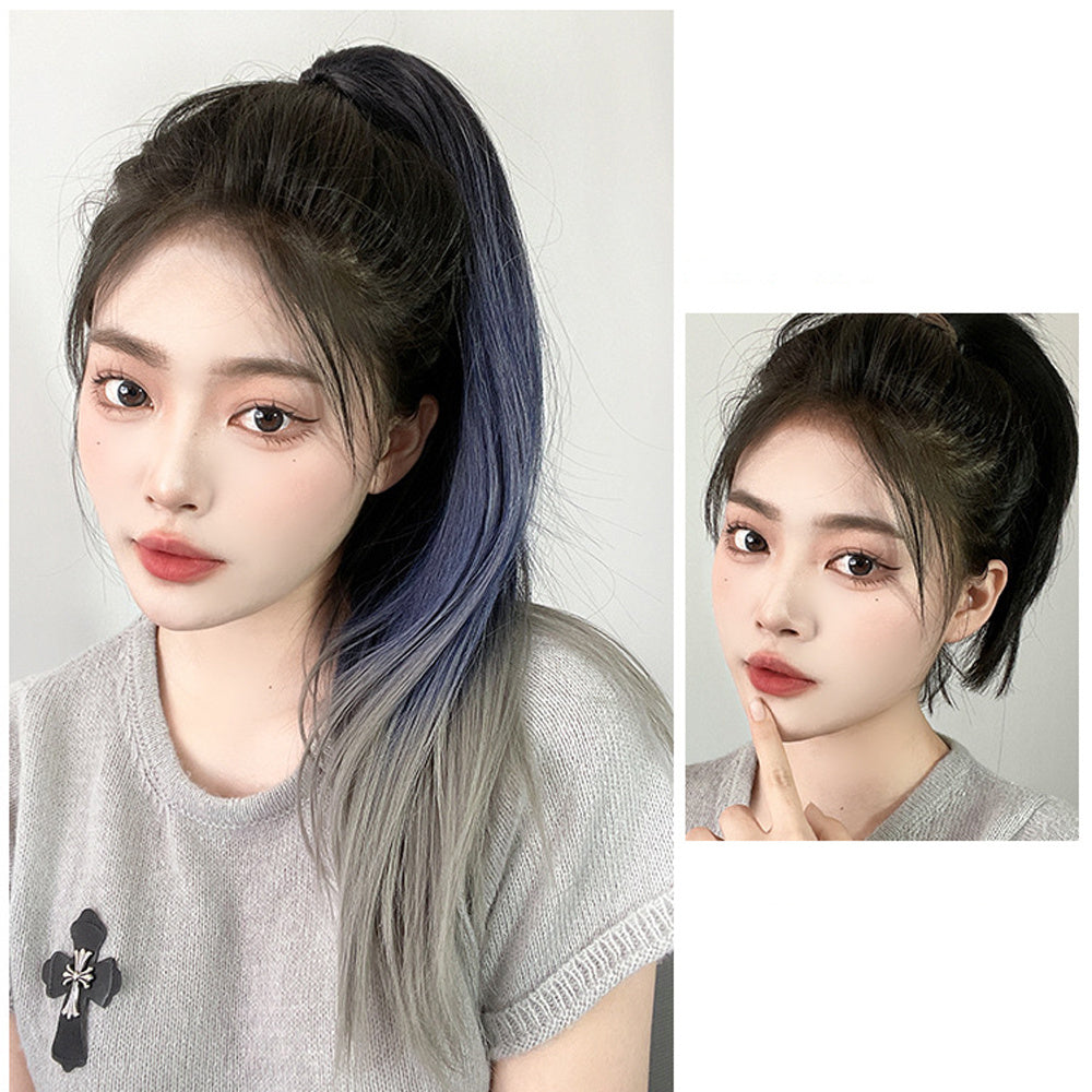 Wig Female Ponytail Net Red Three-color Gradient Grab Clip-type Straight Hair High Ponytail Natural Ponytail