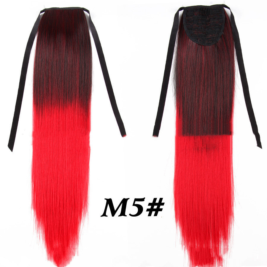 Chemical Fiber Wig Color Gradient Straight Ponytail Mid-length Fiber Ponytail Strap Ponytail