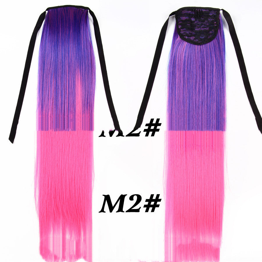 Chemical Fiber Wig Color Gradient Straight Ponytail Mid-length Fiber Ponytail Strap Ponytail