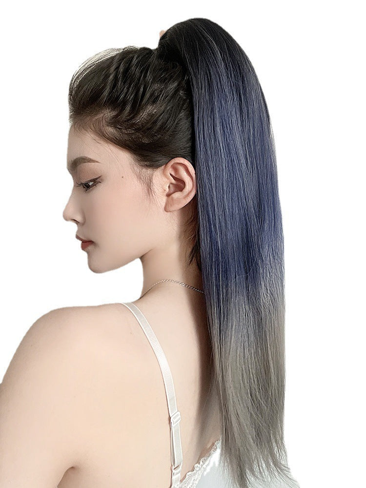 Wig Female Ponytail Net Red Three-color Gradient Grab Clip-type Straight Hair High Ponytail Natural Ponytail